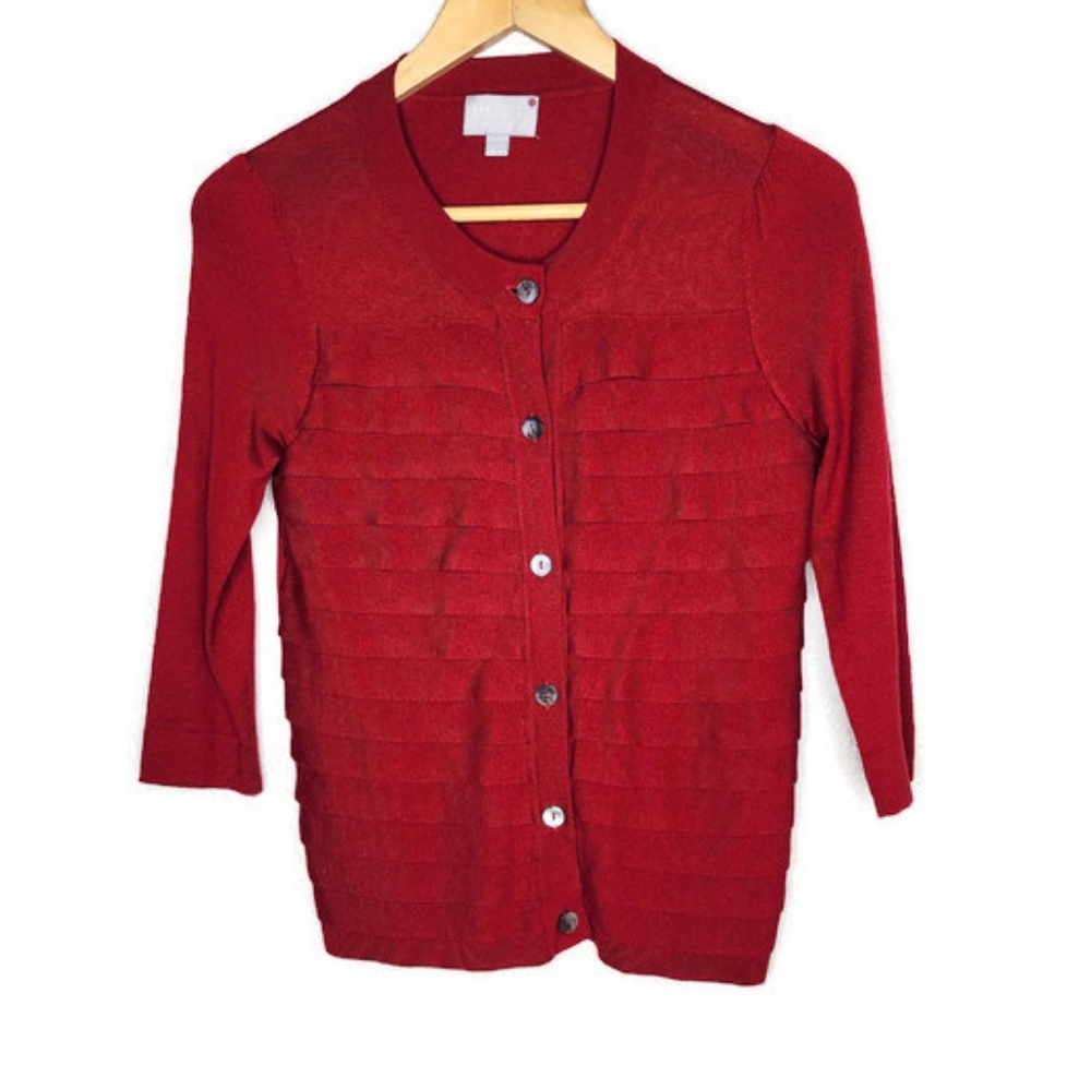 Pure Collection Cranberry Red Silk Cashmere Cardigan Sweater Size S